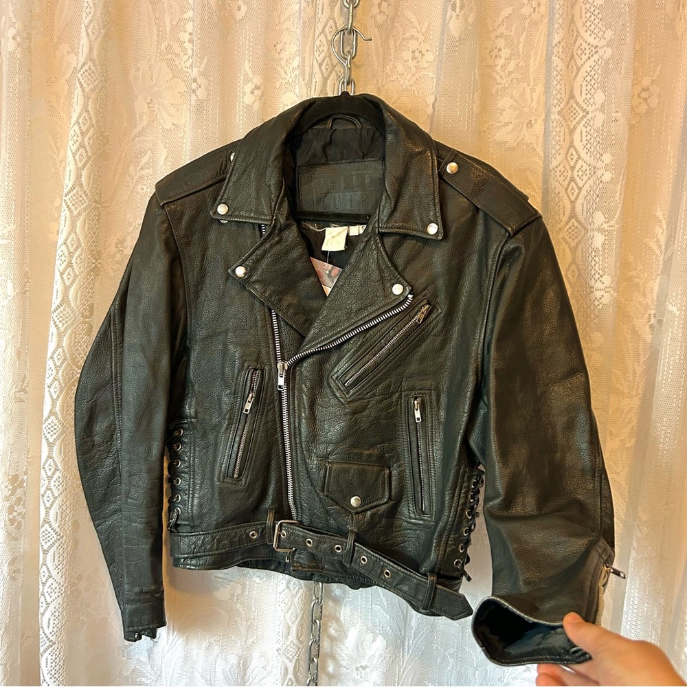 Vintage 1990's Black Leather Distressed Biker Jacket!